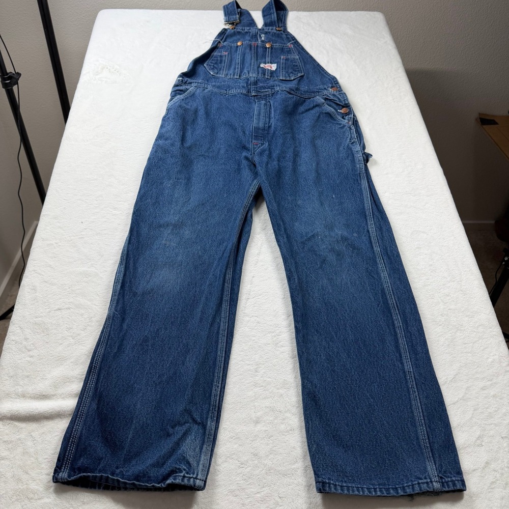 Round House Denim Overalls Mens 36x30 Blue Good Vintage Made in USA Lot 980